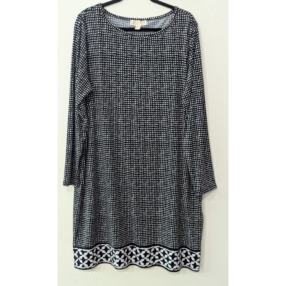 Michael Kors Women's Polyester Shift Dress 2X Black White Geometric Pattern